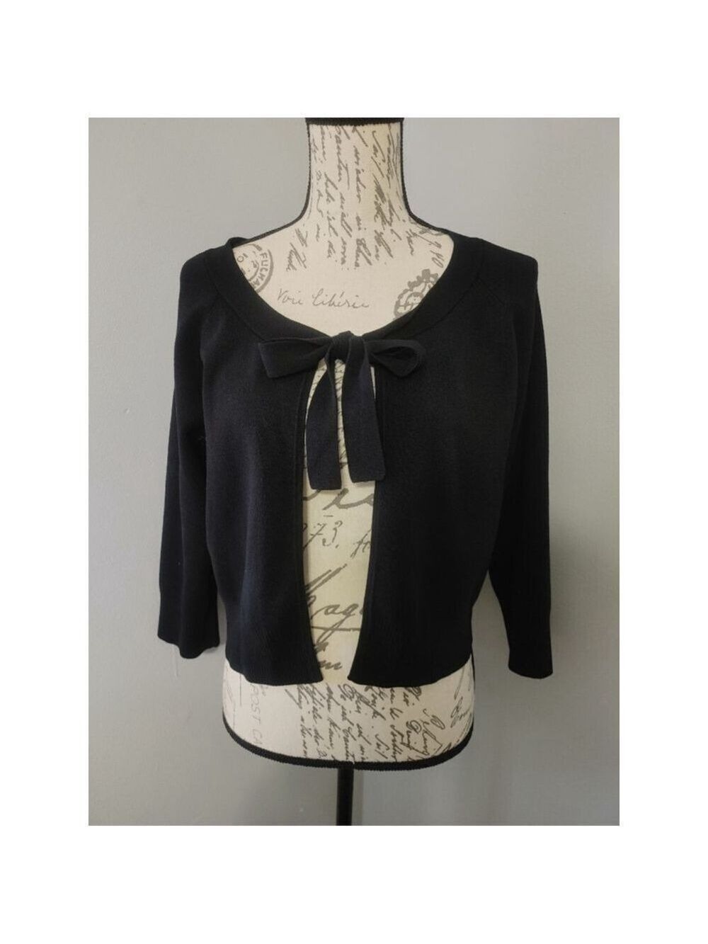 Women's Grace Elements Tie Top Black Cardigan Open Front Sweater L